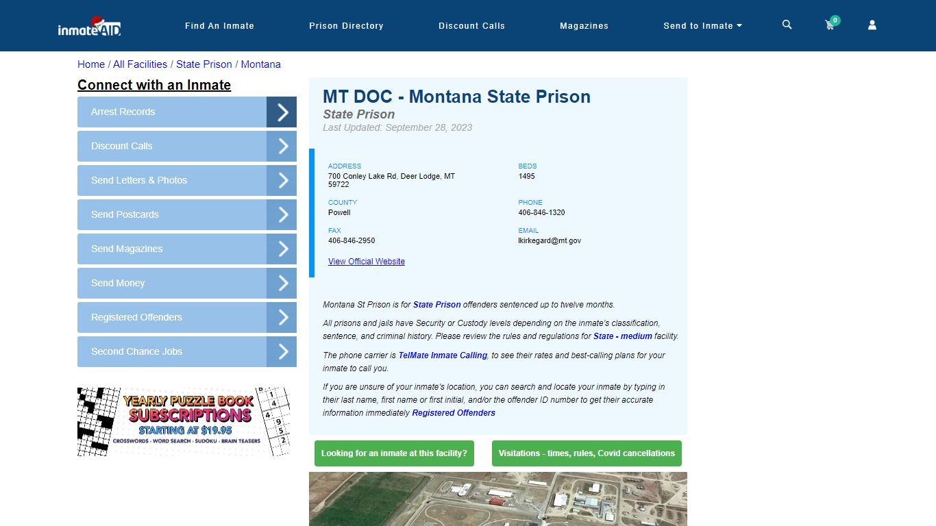 MT DOC - Montana State Prison & Inmate Search - Deer Lodge, MT