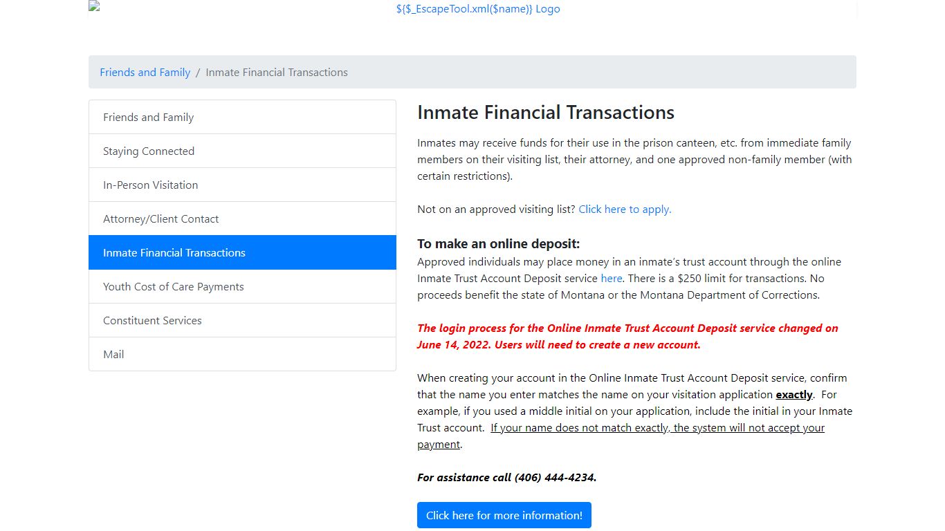 Inmate Financial Transactions - Montana