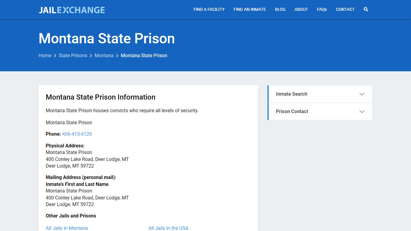 Montana State Prison Inmate Search, MT - Jail Exchange
